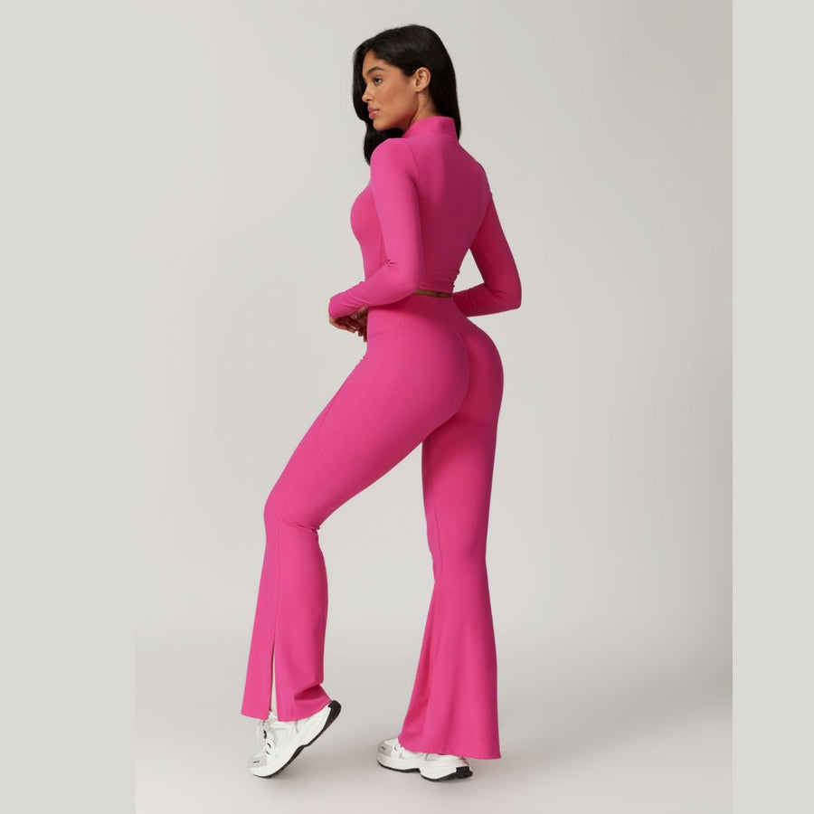 CAMILA Long Sleeve Top Flared Legging Set - Magenta