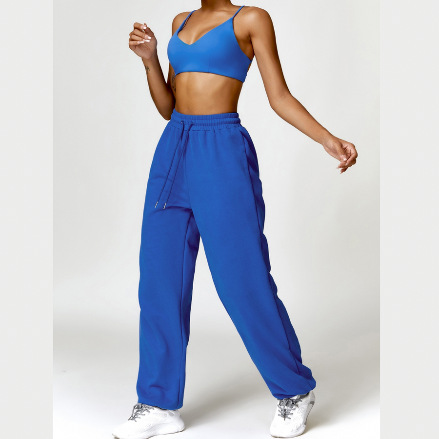 Backless Sexy Top Winter Pant Set - Blue