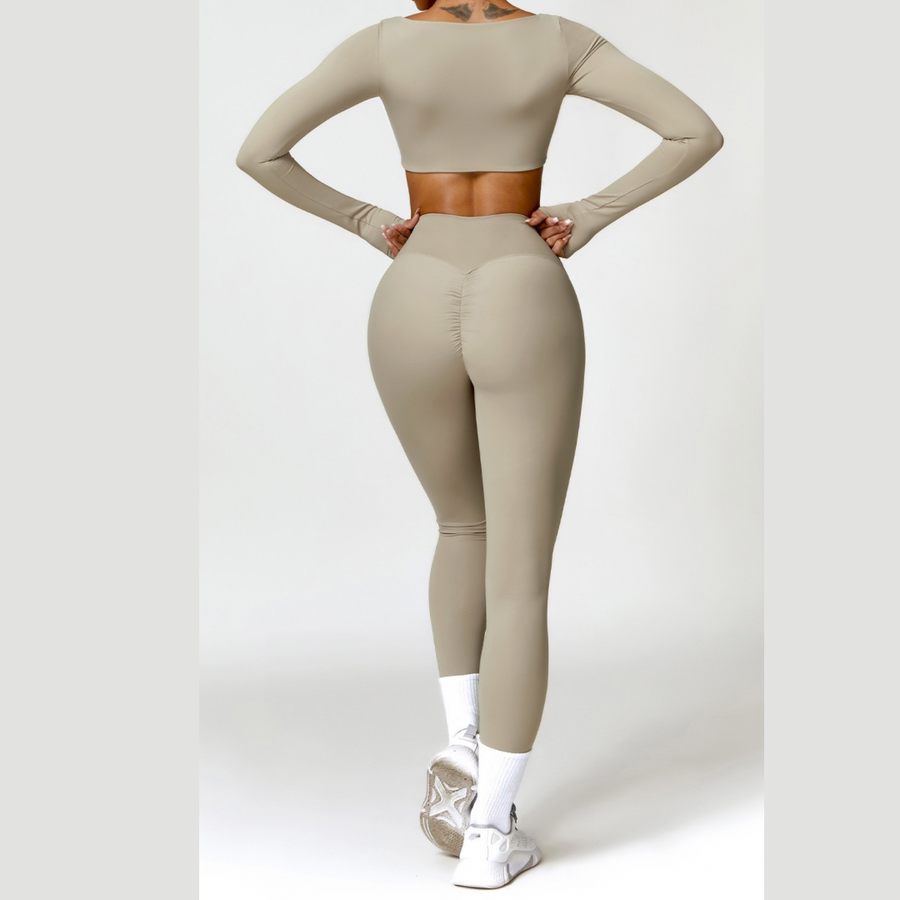 Κομψό μακρυμάνικο τοπ Skinny Scrunched Legging Set - Τσιμέντο 