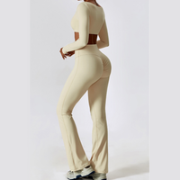 Long Sleeve Scrunch Flared Legging Set - Cream White