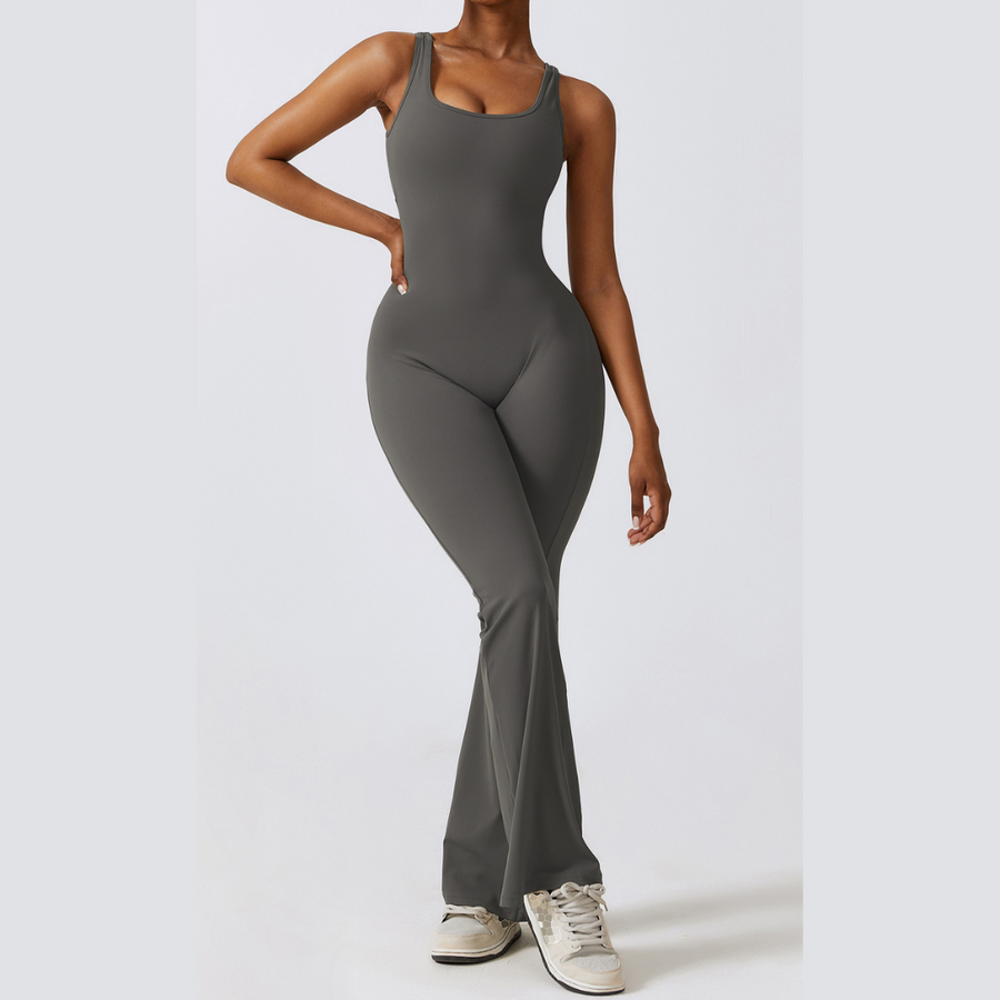 Sexy Stylish Bell Bottom Jumpsuit - Coal Grey