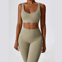 Deep V Flared Legging Set - Cream Grey