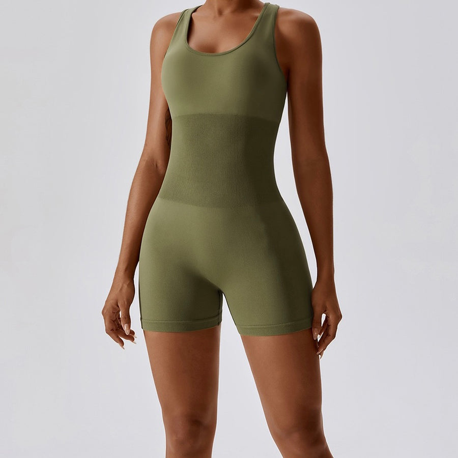 Summer Slim Waist Ribbed Romper - Grass