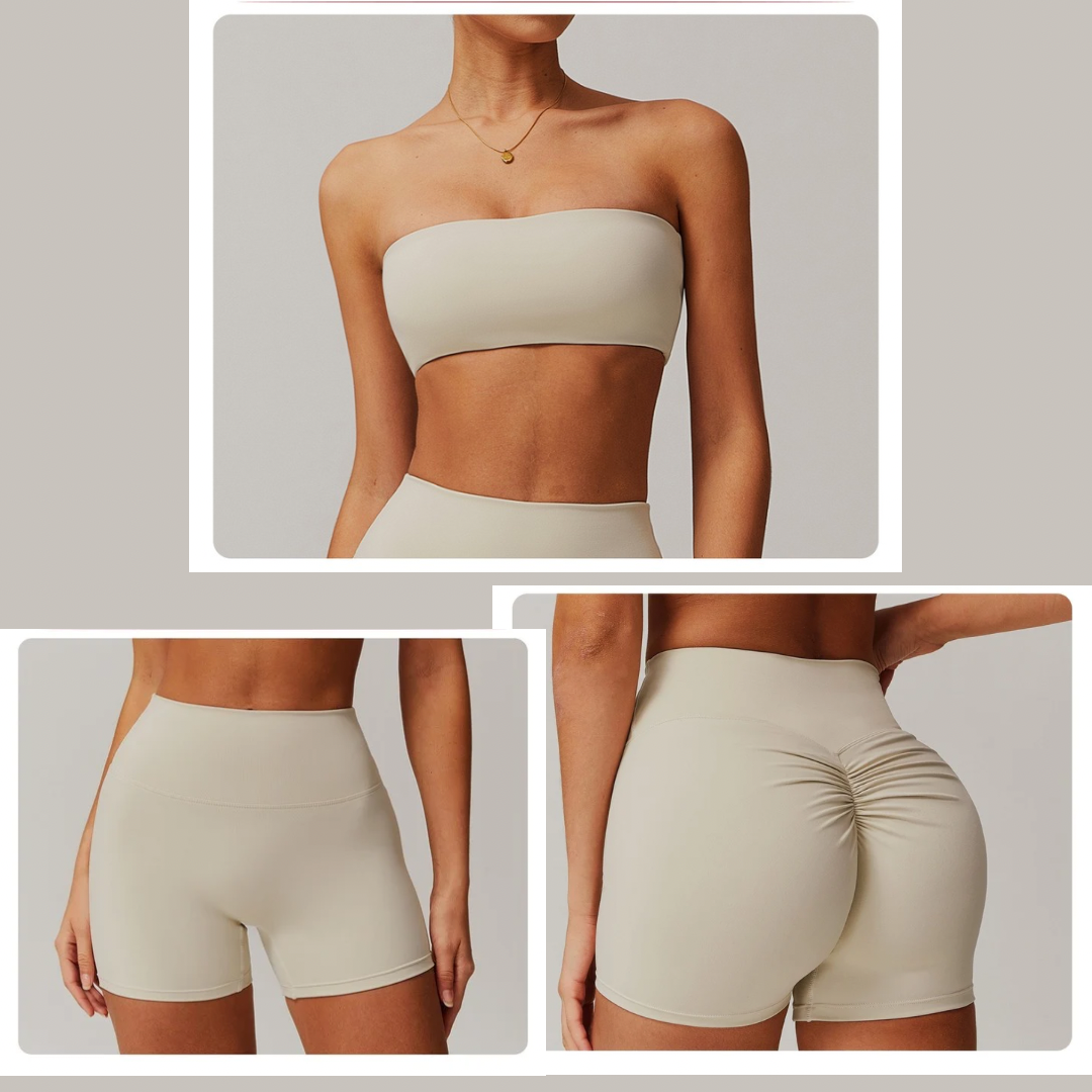 SleekFlex Strapless Top Short Set - Beige