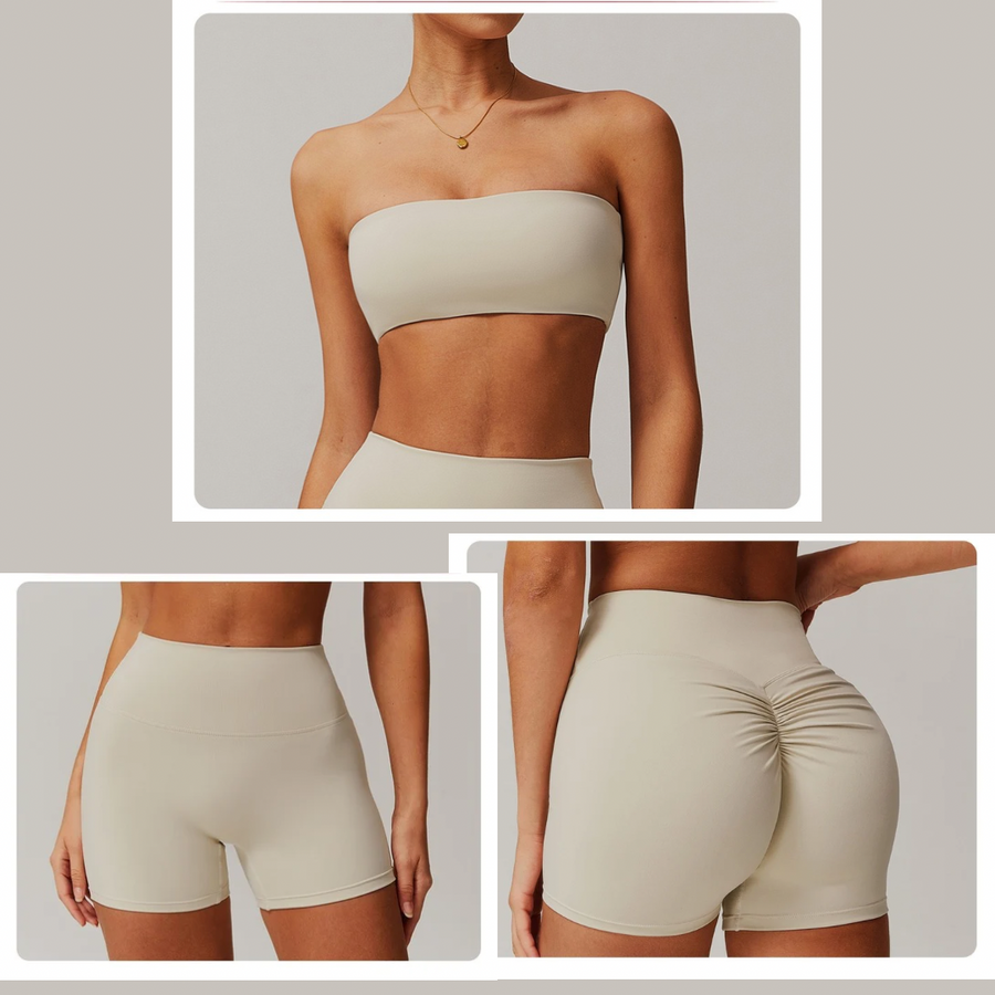 SleekFlex Strapless Top Short Set - Beige