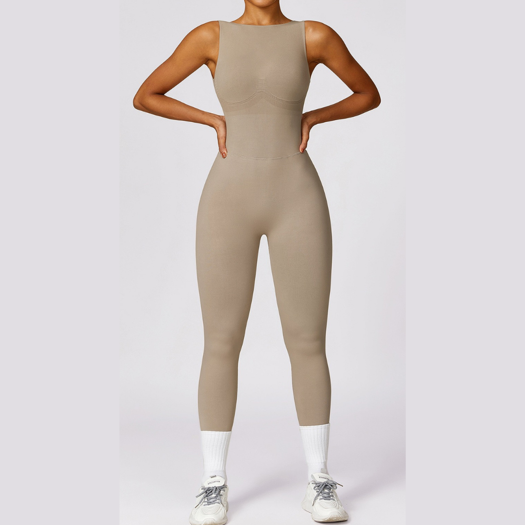 Seamless Deep-V Jumpsuit - Cement