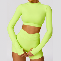 Elegant Long Sleeve Premium Short Set - Electric Yellow