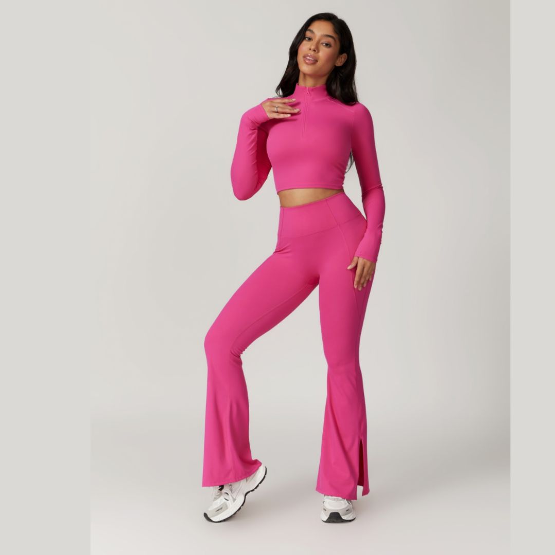 CAMILA Long Sleeve Top Flared Legging Set - Magenta