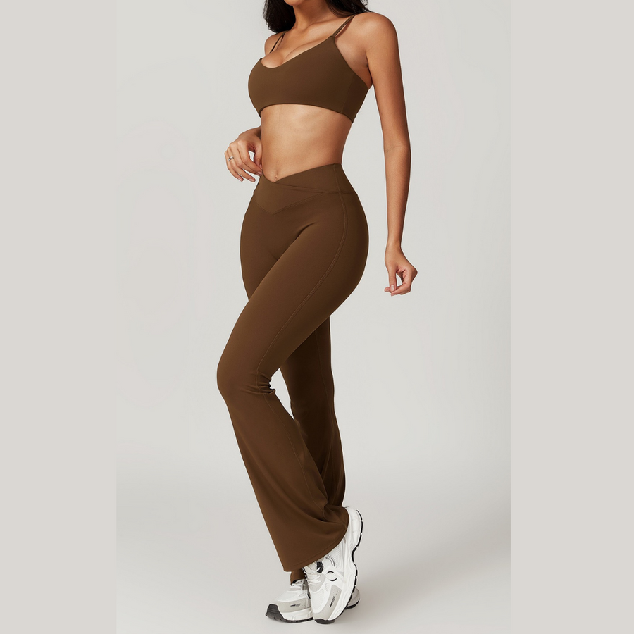 Sustainable Stylish Flared Legging Set - Coffee