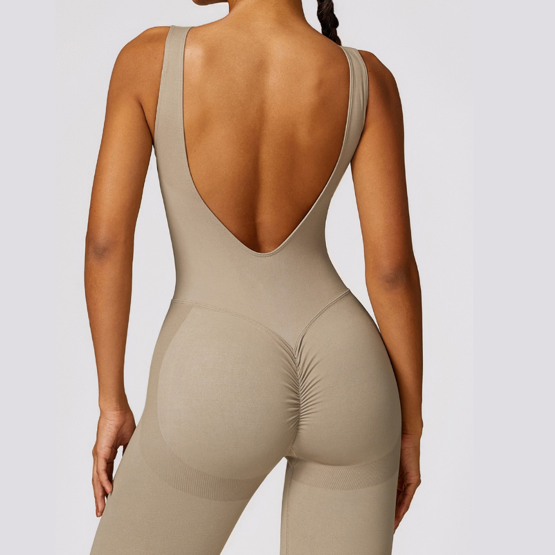 Seamless Deep-V Jumpsuit - Cement