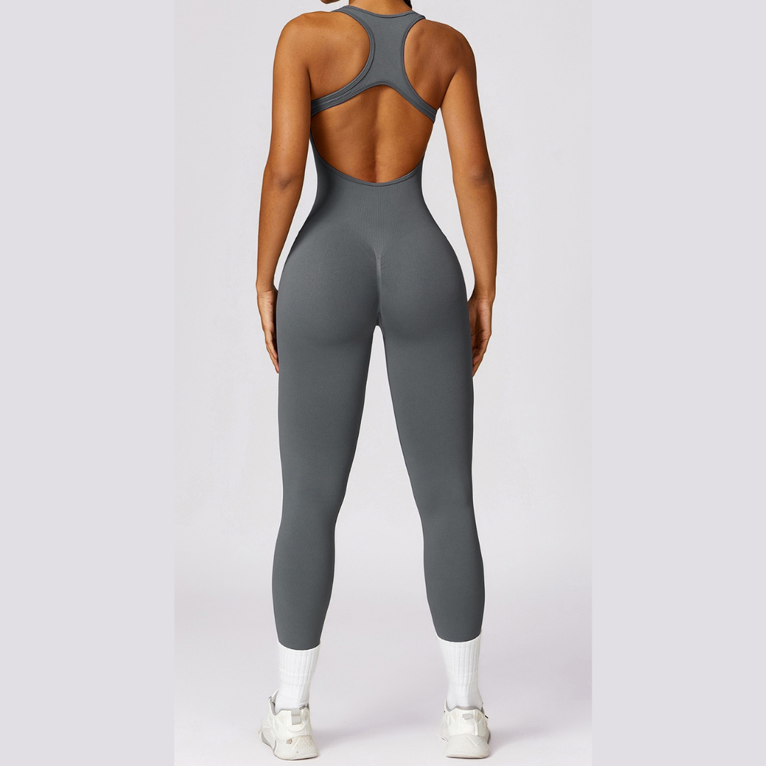 Seamless Cross Back Stylish Jumpsuit - Grey