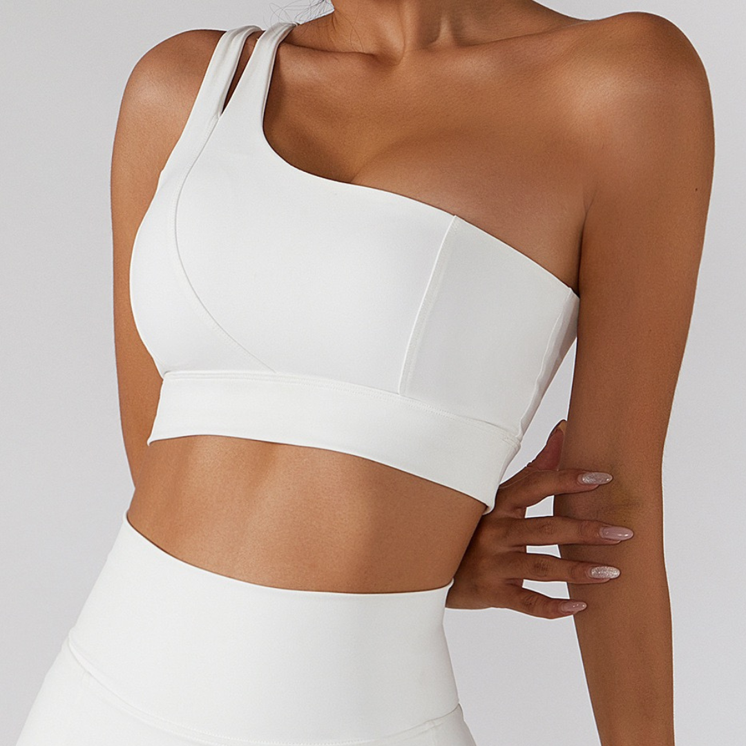 DONA Chic Single Shoulder Crop Top - White