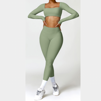 Κομψό μακρυμάνικο μπλουζάκι Skinny Scrunched Legging Set - Πράσινο 