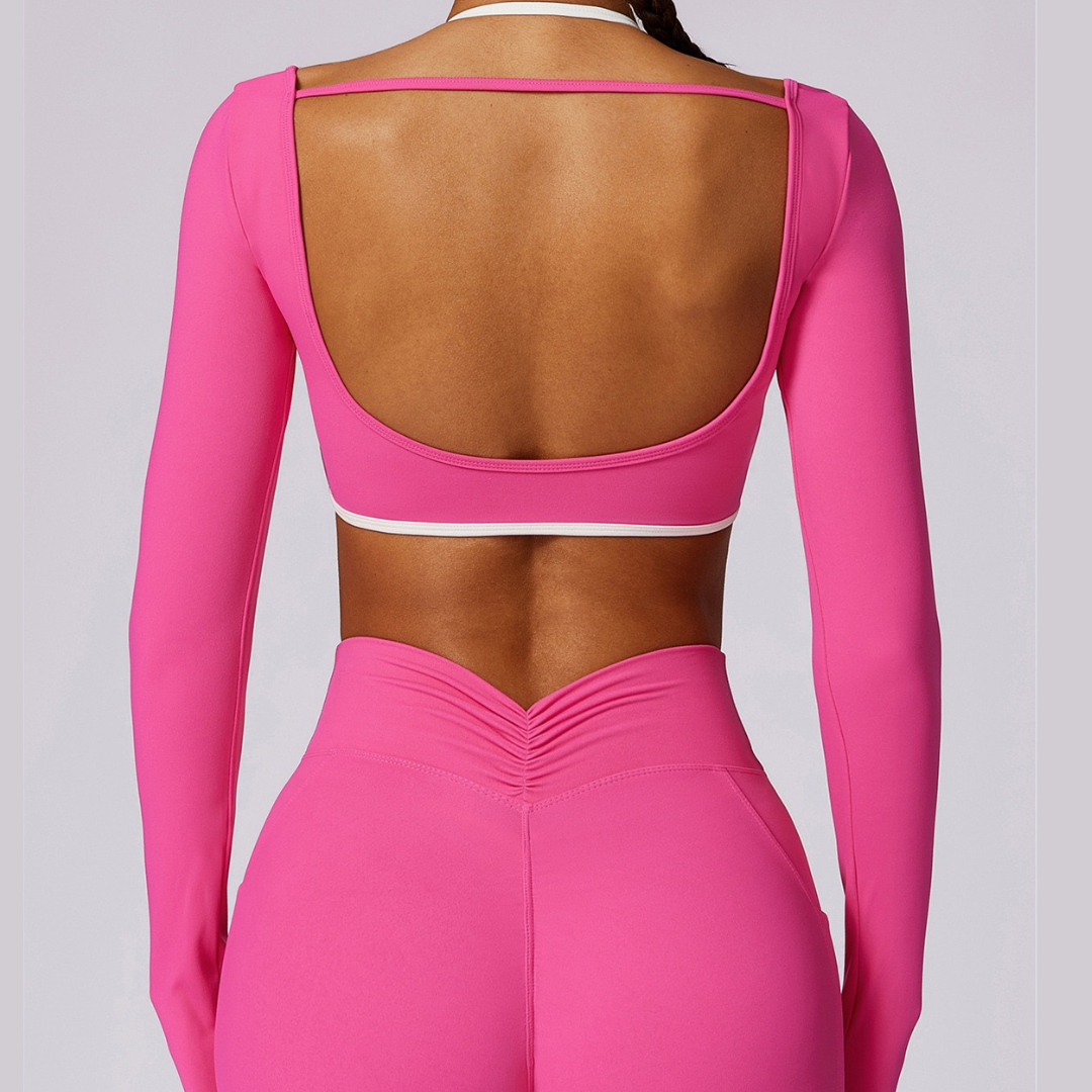 Long Sleeve Backless Fabulous Crop Top - Pink