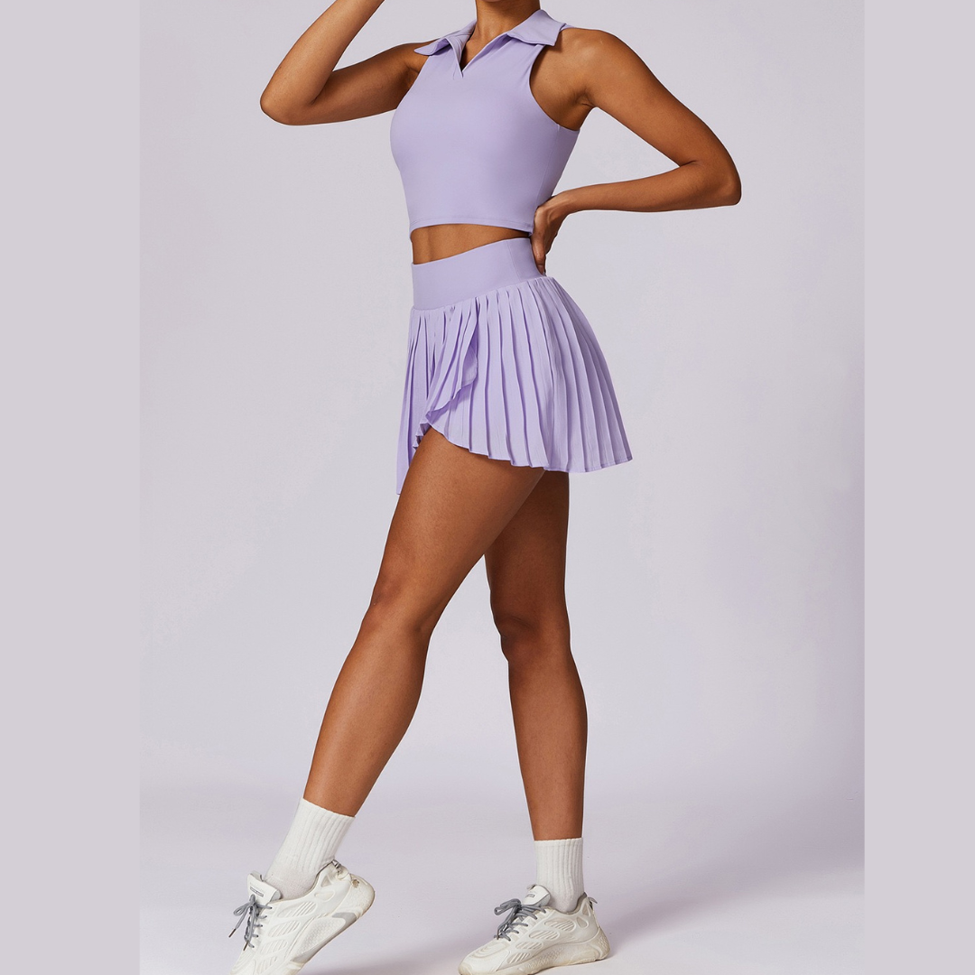 Vest Top Cute Tennis Skirt Set - Purple