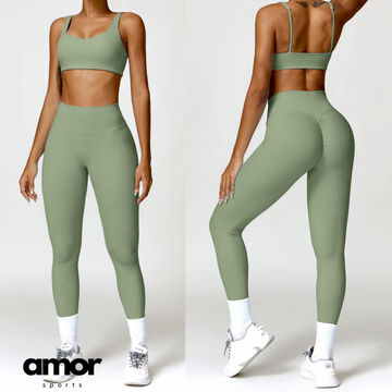 V-Top Skinny Scrunched Legging Set - Πράσινο 