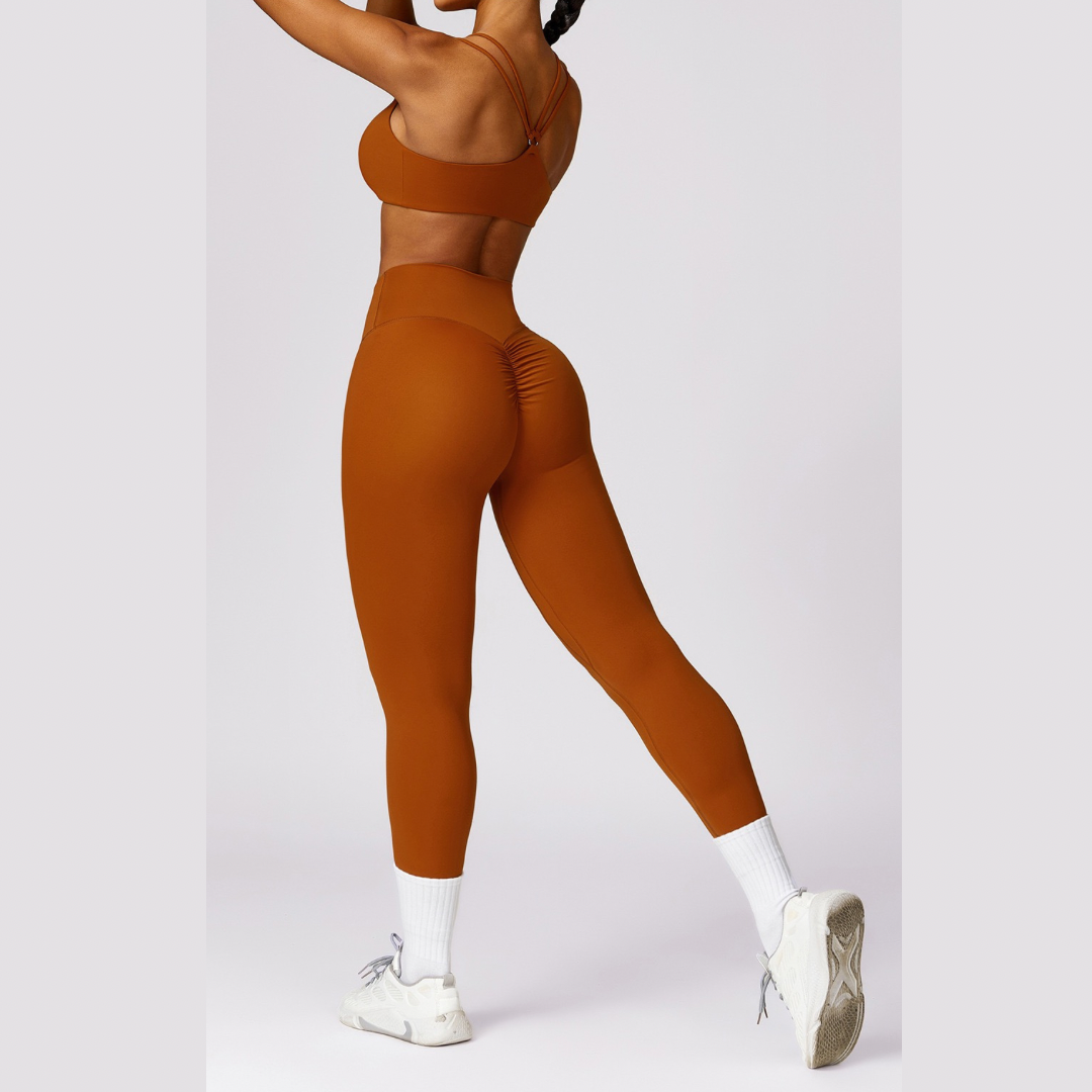 Unique Design Scrunch Skinny Legging Set - Red Clay