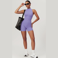 Stylish Zipper Scrunched Romper - Lavender