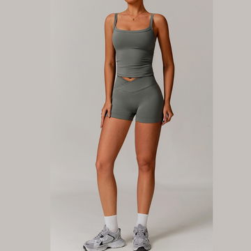 Peach Sexy Scrunched Short Set - Grey