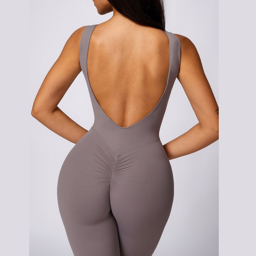 Adina Sexy Scrunch Backless Jumpsuit - Purple Grey