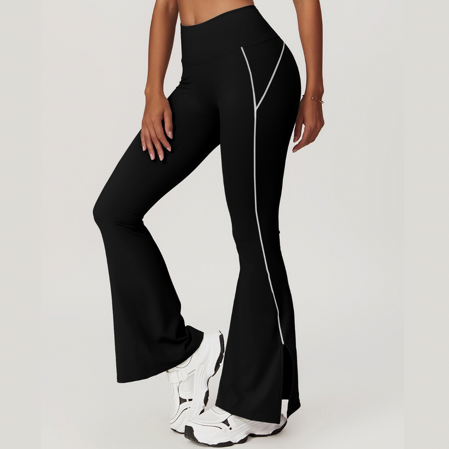 Birdy White Strap Elegant Flared Legging - Black