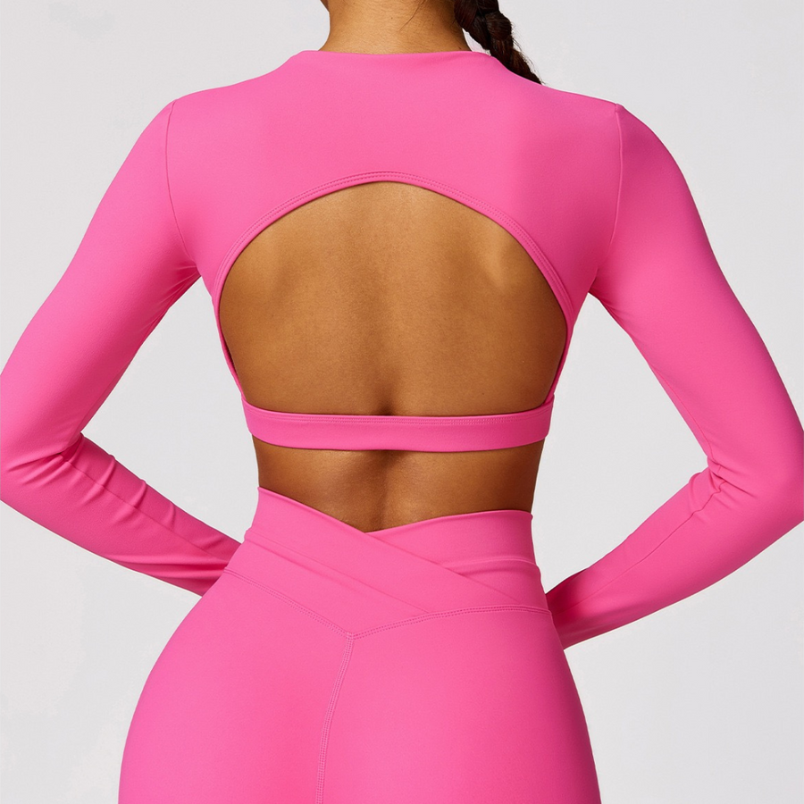 Elegant Long Sleeve Premium Crop Top - Pink