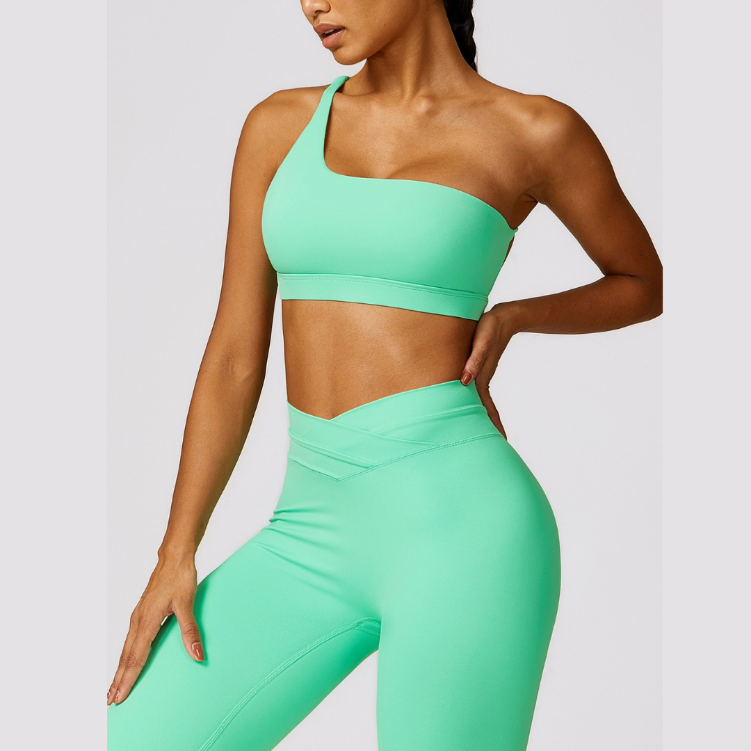 Single Shoulder Stylish Design Legging Set - Green