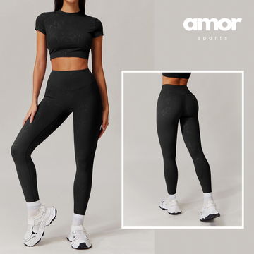 Elysian Glow Short Sleeve Legging Set - Black
