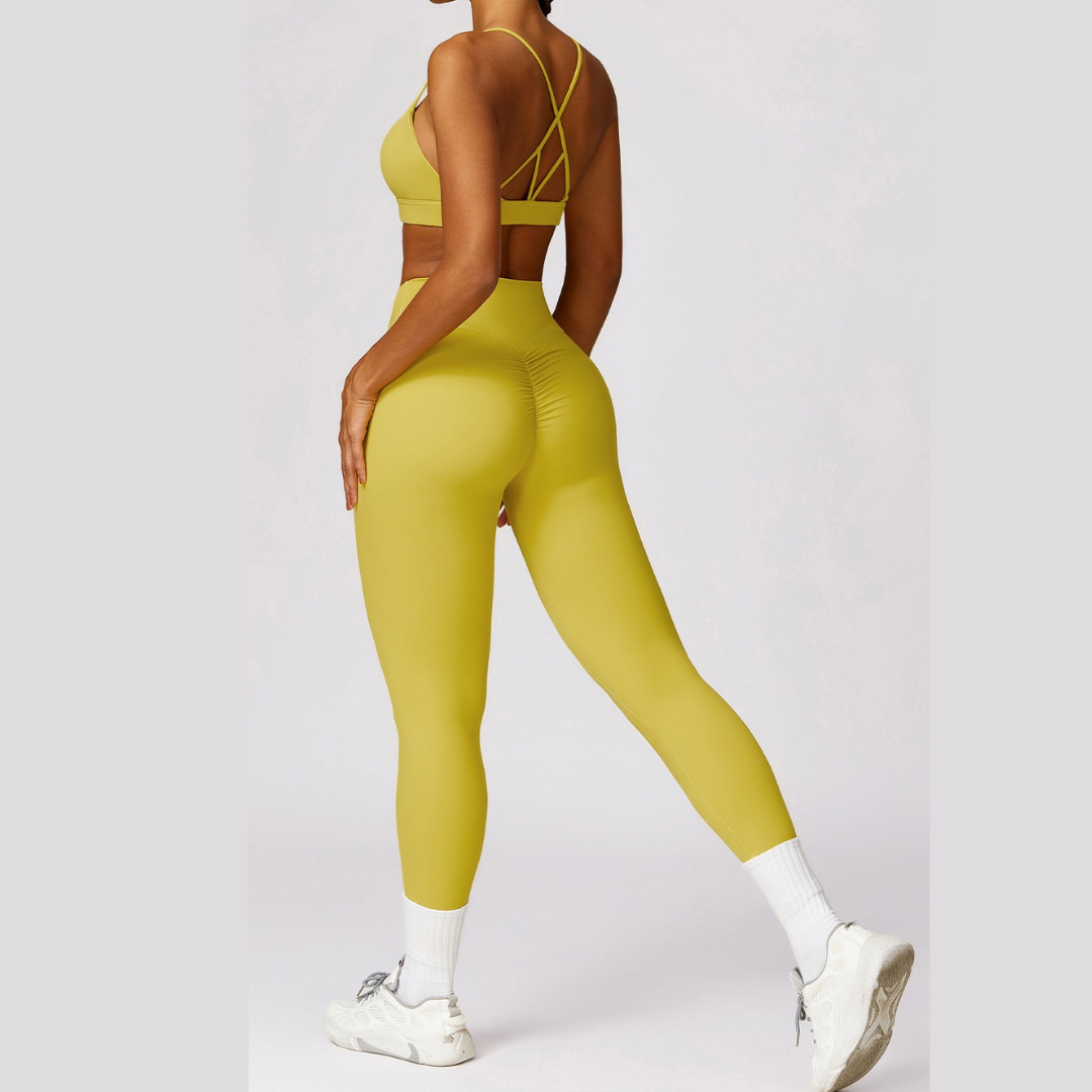 Stylish Back Premium Legging Set - Lemon Yellow