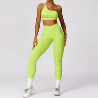 Single Shoulder Stylish Design Legging Set - Lime Yellow