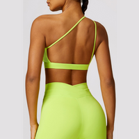 Single Shoulder Top with Short Set - Lime Yellow