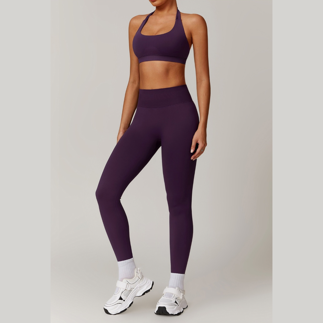 SANDY Seamless Backless Top Legging Set - Purple