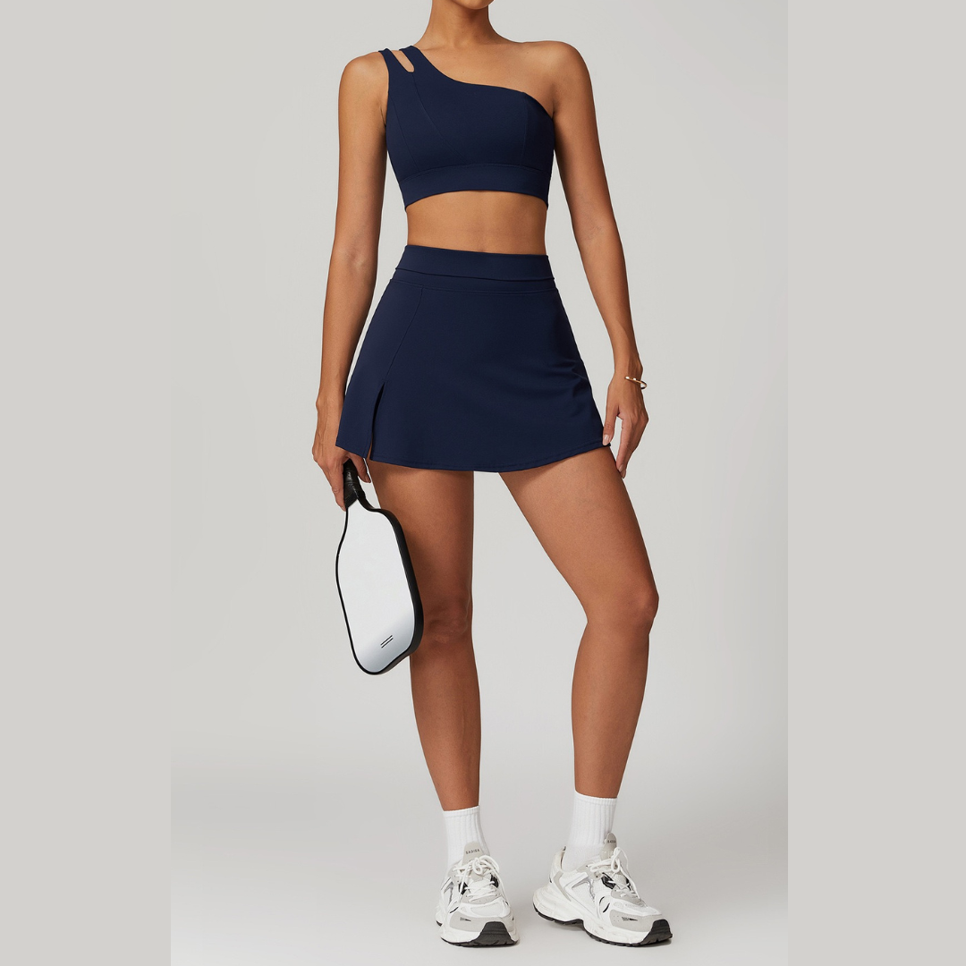 DONA Chic Single Shoulder Tennis Short Set - Navy