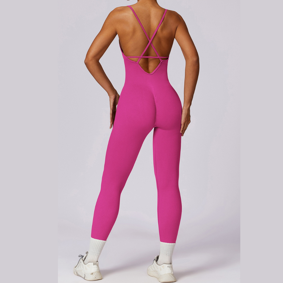 Slim Waist Backless Seamless Jumpsuit - Magenta