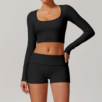 BONI Long Sleeve Top with Short Set - Black