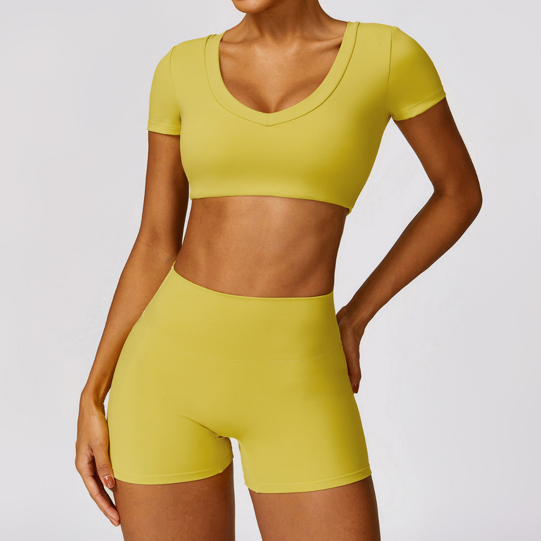 Short Sleeve Premium Short Set - Lemon Yellow