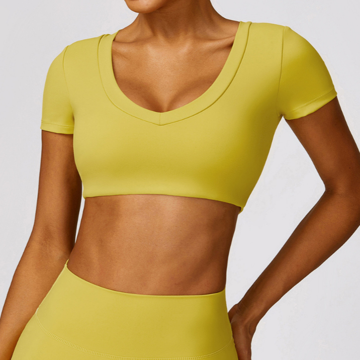 Premium Short Sleeve Crop Top - Lemon Yellow