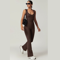 CATHY V-Shape Top Flared Bottom Jumpsuit - Coffee