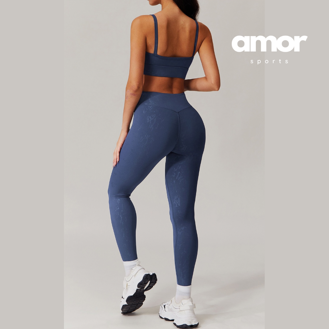 Elysian Glow Classic Crop Top Legging Set - Navy