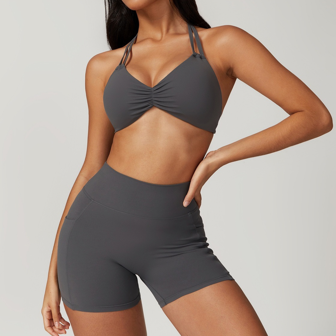 LUNA Chic Backless Top Scrunch Short Set- Grey