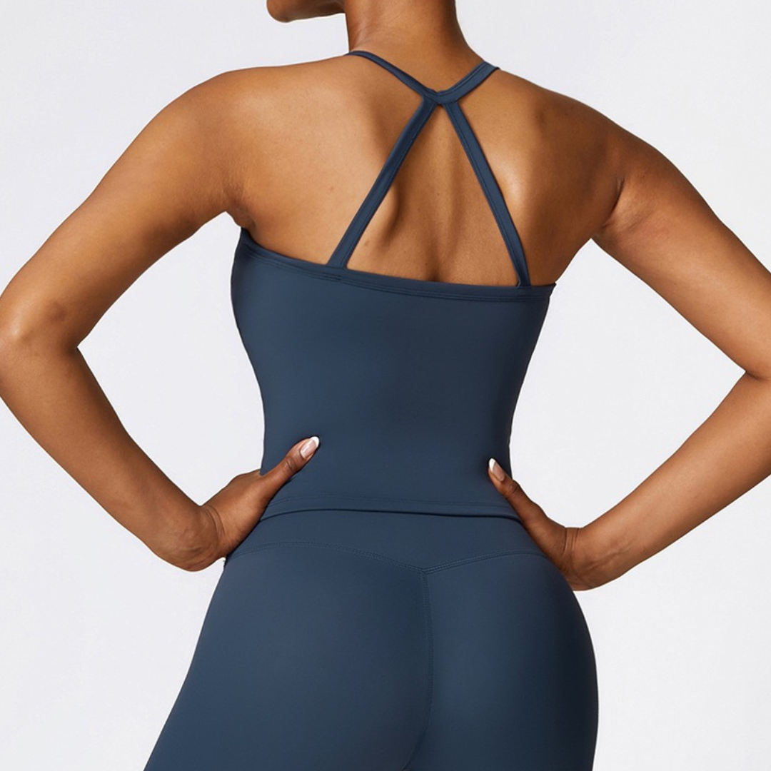 CHRISTIA Cloud Soft Cross Back Top - Navy