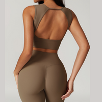 BELLE Chic Style Open Back Legging Set - Brown