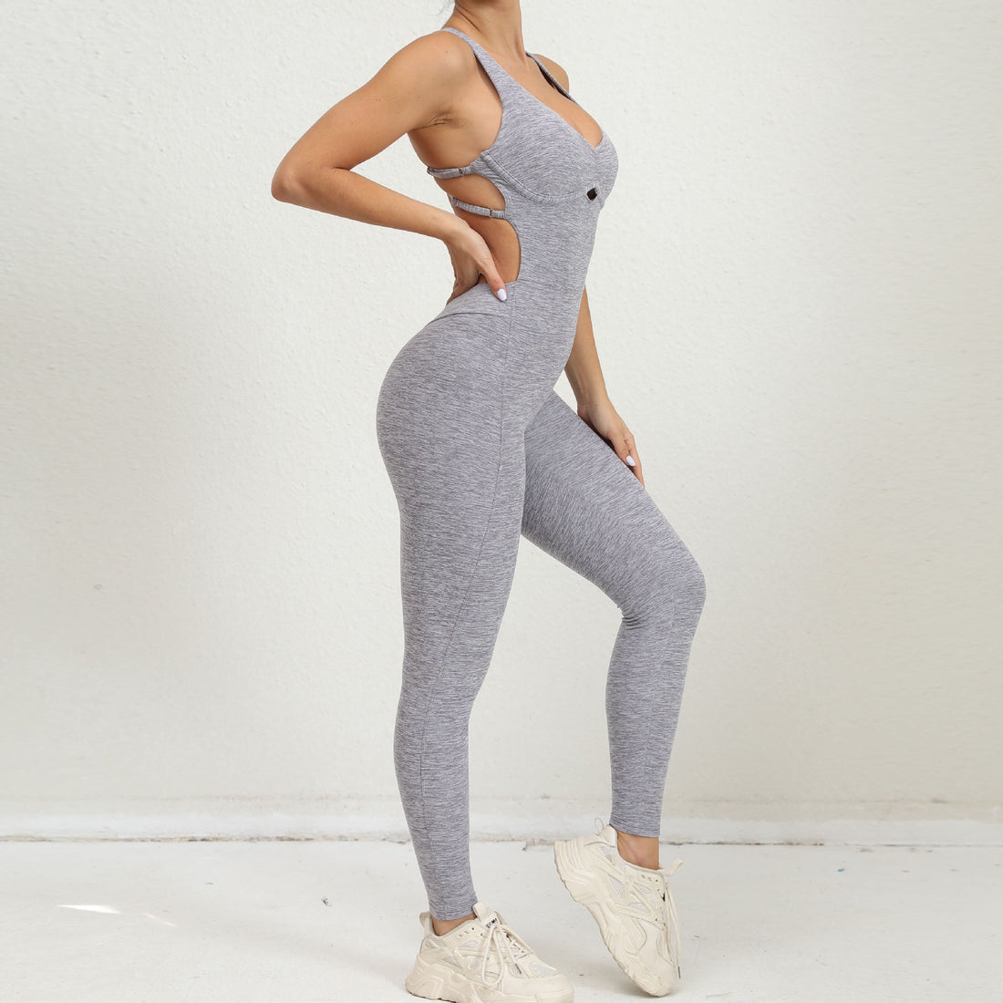 Trendy X-Back Sexy Scrunched Jumpsuit- Grey