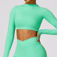 Elegant Long Sleeve Premium Crop Top - Electric Green