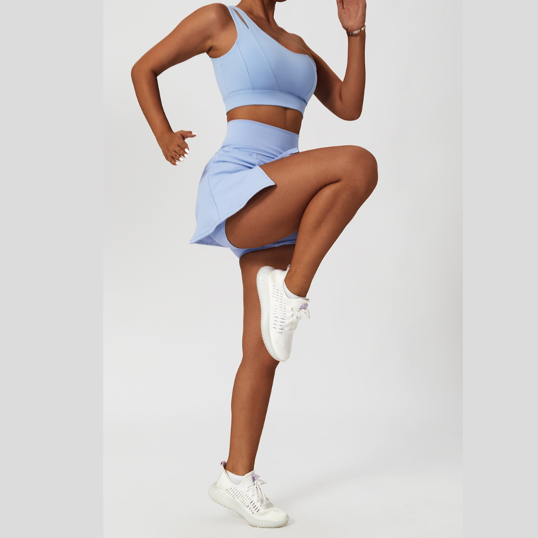 DONA Chic Single Shoulder Tennis Short Set - Sky Blue