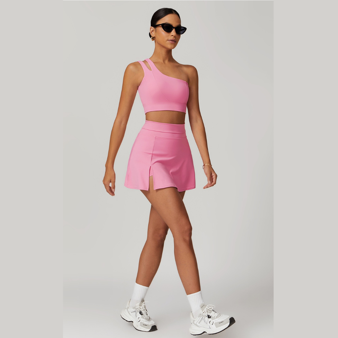 DONA Chic Single Shoulder Tennis Short Set - Pink