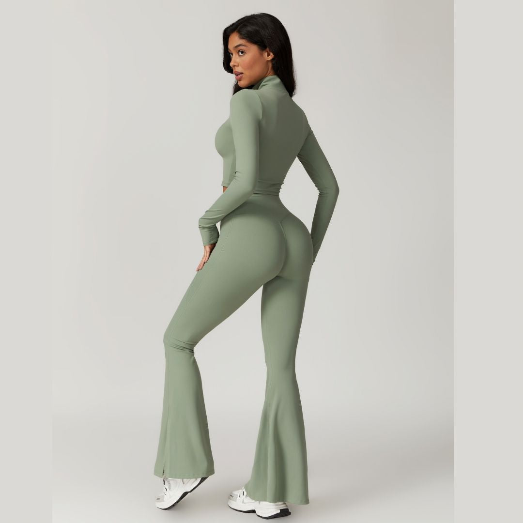 CAMILA Long Sleeve Top Flared Legging Set - Green