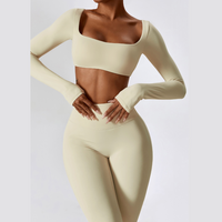 Long Sleeve Scrunch Flared Legging Set - Cream White