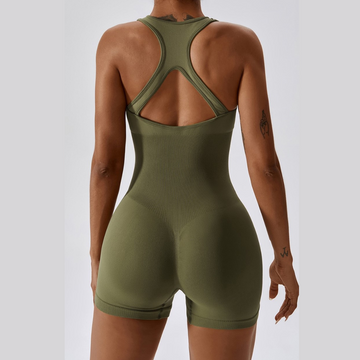 Summer Slim Waist Ribbed Romper - Grass