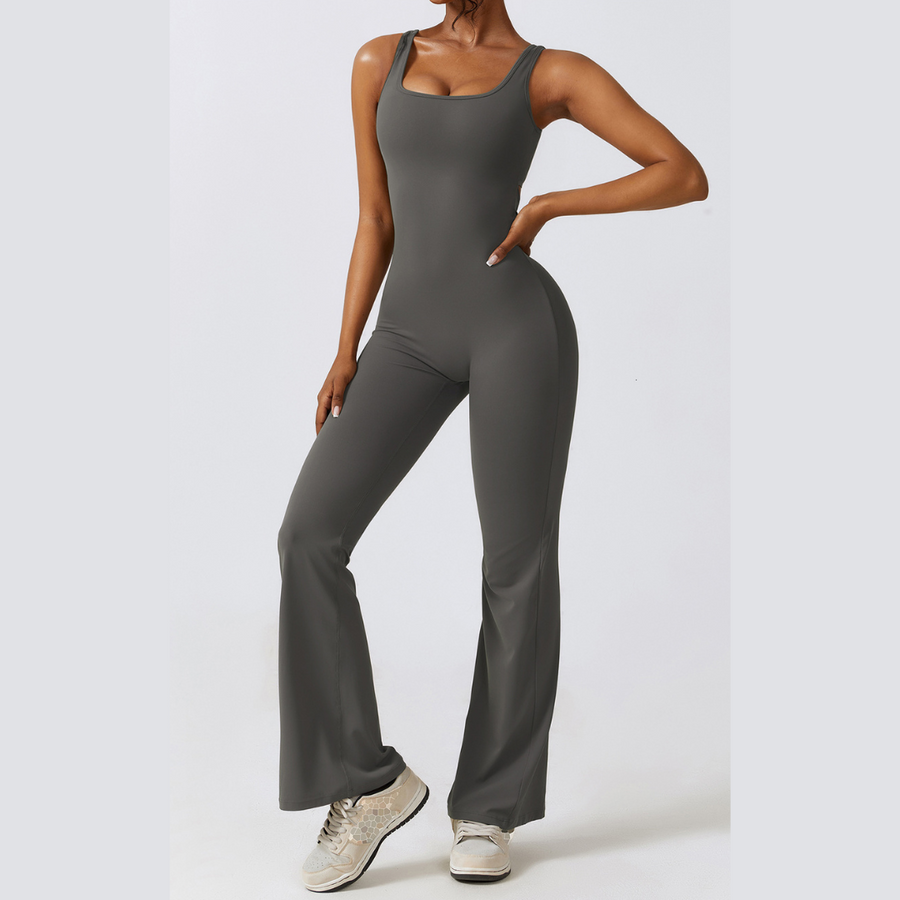 Sexy Stylish Bell Bottom Jumpsuit - Coal Grey